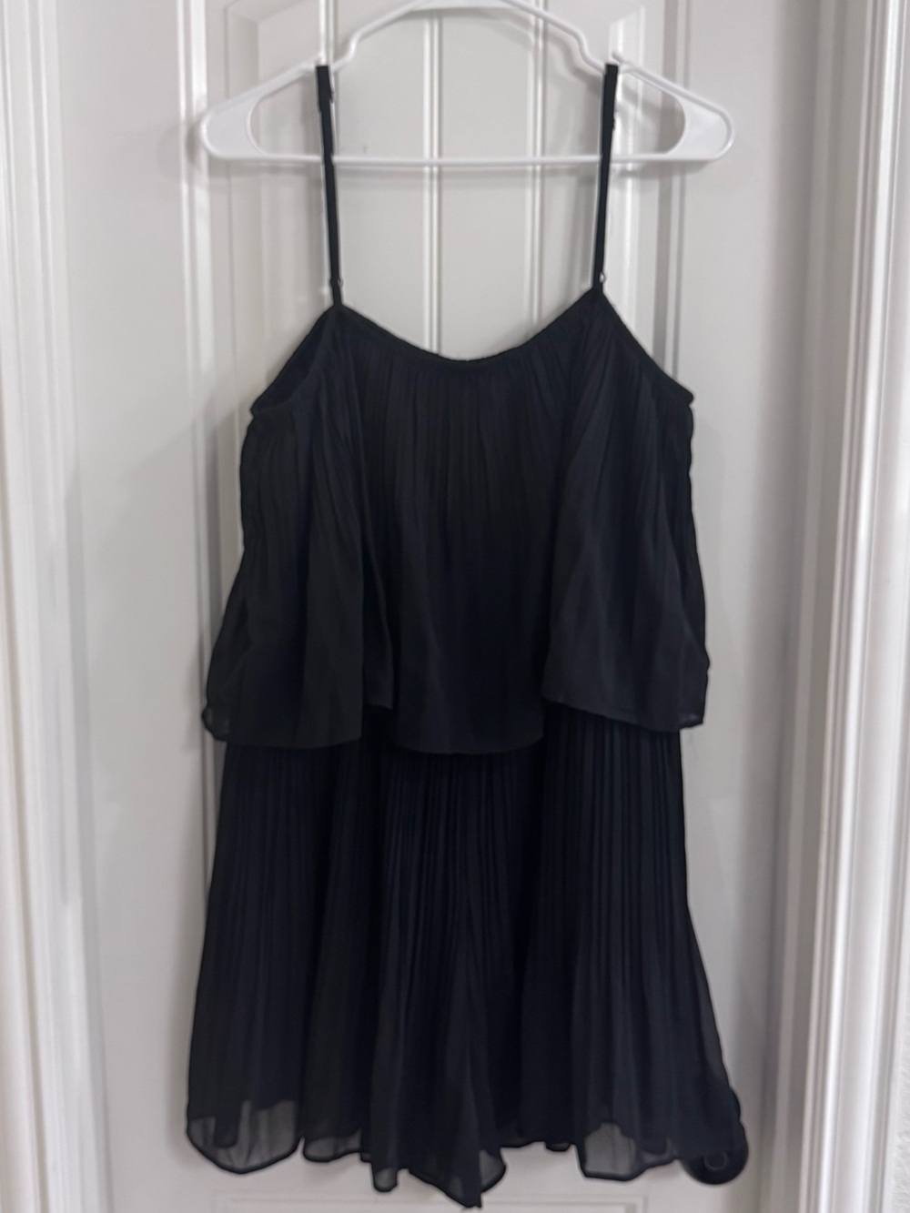 Black Pleated Tiered Spaghetti Strap Romper